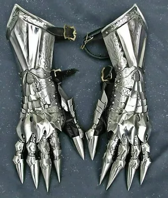 Medieval Gauntlet Gloves Pair Brass Accents Knight Crusader Armor Steel Gloves. • $68.93