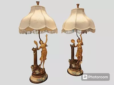 Spectacular! L & F Moreau Art Nouveau Rococo Sculptural Lamps Vtg 30's 20s Deco  • $958