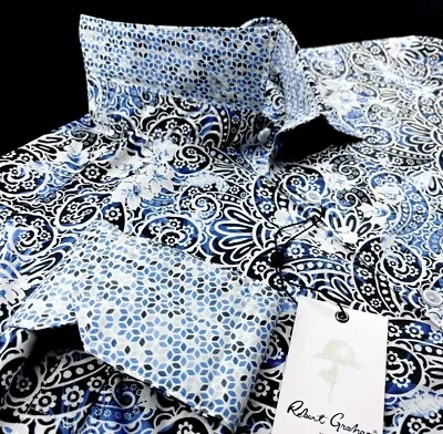 Robert Graham Shirt Mens Blue Black Paisley Floral Long Sleeve New S - XL • $54.95