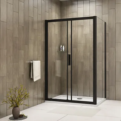 Sliding Shower Enclosure Glass NANO 8mm Black Frame Cubicle Door Side Panel Tray • £223.17