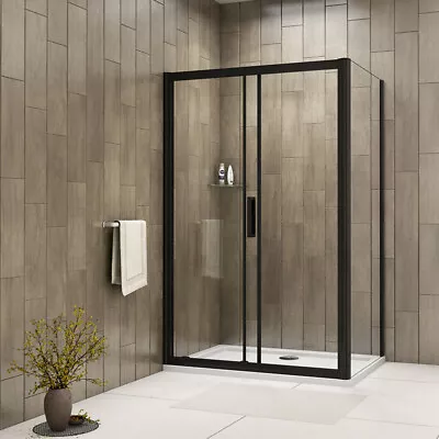 Sliding Shower Enclosure Glass NANO 8mm Black Frame Cubicle Door Side Panel Tray • £297.89