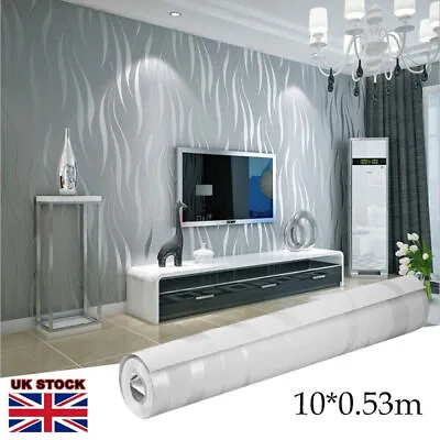 £7.98 • Buy Silver Grey Wall Paper Roll 10M 3D Damask Sliver Wave Wallpaper Roll Home Decor