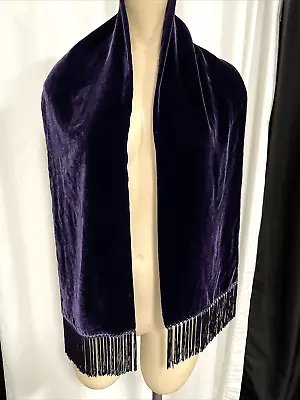 Echo Purple Velvet Neck Scarf Fringe 59-1/2  Long W/ Fringe X 8  Lovely • $9.95