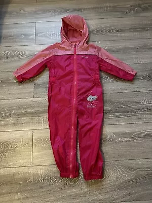 Regatta Baby Girls Pink Rainsuit 2-3 Years Footless Waterproof Puddle Suit • £10