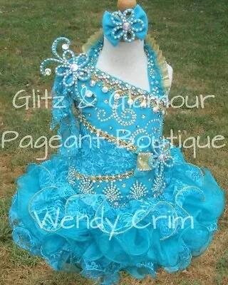 Wendy Crim Blue Glitz Pageant Cupcake Dress Size 6-8 Girls • $350