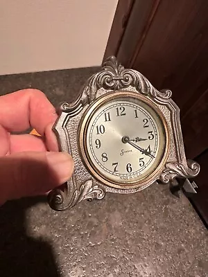 Old VINTAGE Antique FANCY SESSIONS Desk Clock Novelty SILVER • $15