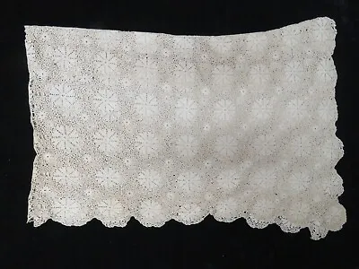 Tablecloth Hand Crochet 82  X 74 Vintage Ecru Floral Design + 2 Table Runners • $48