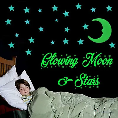 100 Wall Glow In The Dark Stars Stickers Baby Kids Nursery Bed Room Ceiling Cute • £3.41