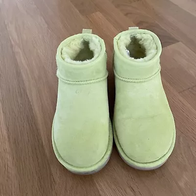 Ugg Classic Ultra Mini Women Boots Suede Lemon Lime Us 6 • $49