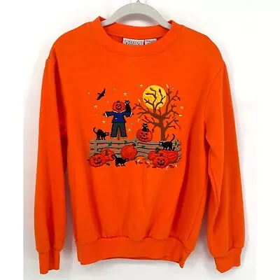 Vintage Halloween Graphic Pullover Crewneck Sweatshirt Size Small Pumpkin Scare • $20.29