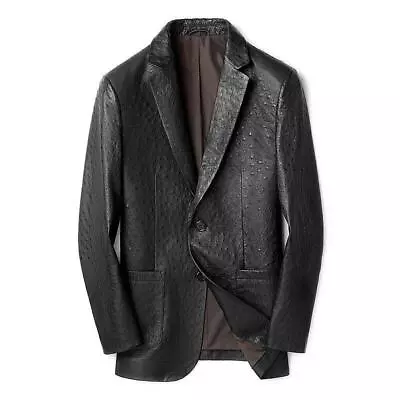 New Men's Embossed Ostrich Black Blazer Style Genuine Lambskin Leather Jacket • $121.67