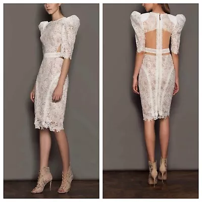 BRONX & BANCO Madeline White Lace Puff Sleeve Dress Bridal Shower Small US 4 • $350