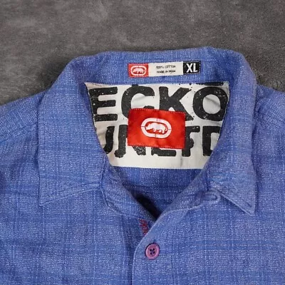 Marc Ecko Unltd Men's Shirt XL S/S Blue Button Up Embroidered/Graphic Logo • $22.49