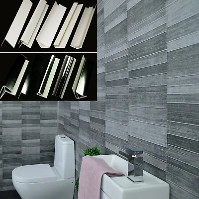 Grey Bathroom Small Tile Anthracite Wall 5mm Panels Shower Cladding Trims PVC • £1.69