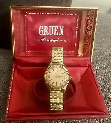 Gruen Watch 14k~Solid Gold Case Precision Autowind 10k Caps Band 17j 480ss-769 • $300