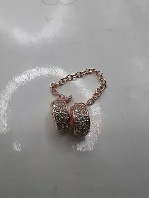 Pandora Silver Rose Gold Clear Pavé Safety Chain Clip Charm • £4.95