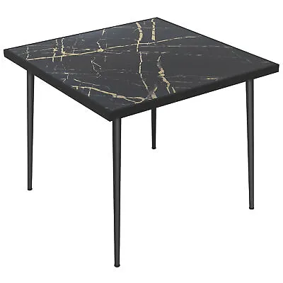 Outsunny Outdoor Dining Table For 4 With Marble Effect Tempered Glass Top Black • £59.99