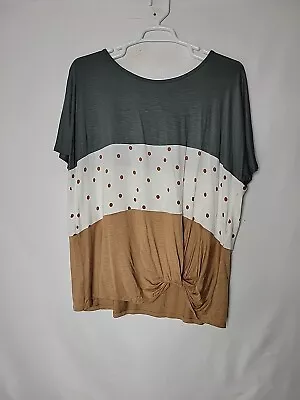 Maurices Colorblock Polka Dot SS Knotted Hem Rayon Blouse Women's Plus Size XXL • $11.99