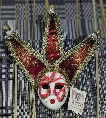 Red And Gold La Maschera Del Galeone Venetian Mini Mask Made In Venice Italy  • $29.99