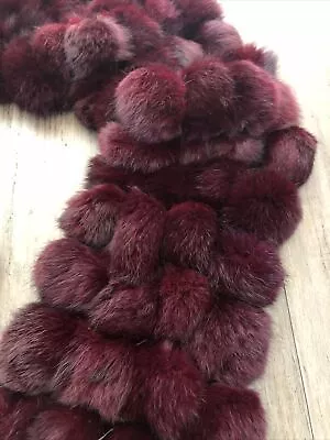 Cejon Genuine Rabbit Fur- Maroon/Cranberry Soft Fur Balls Wrap Large Scarf Shrug • $38