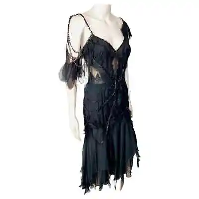 Versace F/W 2003 Runway Chain Embellished Sheer Lace Open Back Black Dress • $4550