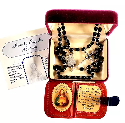 Vintage Deluxe Crucifix & Center Papal Rosary Genuine Wood Beads Chapel Italy • $34.95