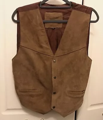 VINTAGE Men`s Tan Suede Leather Waistcoat /Vest/ Western /Rock/Biker Chest 34” • £15