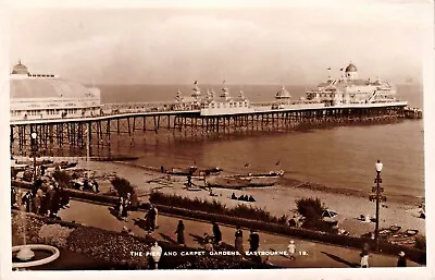 Eastbourne Postcard 1932 Real Photo The Pier Boats Beach People Flags Sussex • £5.95