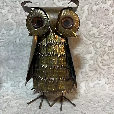 Vintage Enesco Owl W Amber Eyes Jere Style Metal 11.5” • $59.99