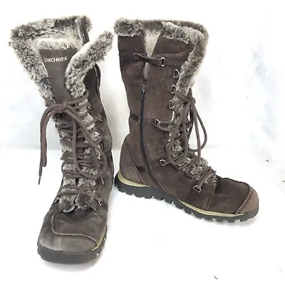 Sketchers Grand Jam Unlimited Winter Boots Women 9 Suede/Fur Tan/Brown 45419 • $29.99