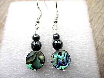 Abalone Shell & Hematite Dangle Earrings 10mm • £4.99