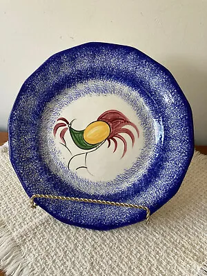 Vtg Blue Spatterware Molly Dallas Farmhouse Pottery Rooster 9  Plate 78 Ohio USA • $30