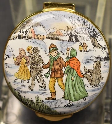 $38 • Buy Crummles & Co.  Enamel  Skating Pond  Trinket Box. Anno Domini 1982