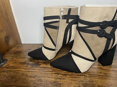 $30 • Buy Women’s Just Fab Size 9 Adler Patchwork Taupe Multi Heeled Boots Booties NWOT