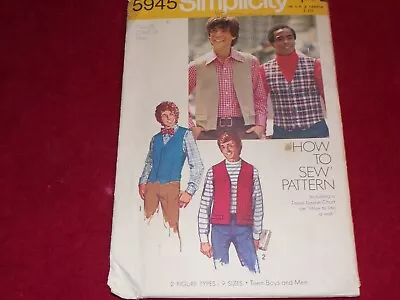 🦋1973 Simplicity #5945 - Men's Retro (how To Sew) Two Style Vest Pattern  38 Ff • $11.39