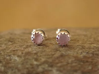 Small Navajo Sterling Silver Pink Shell Dot Post Earrings • £14.47