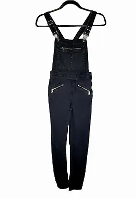 DIVIDED By H&M Size 2 Black Denim Jeans Jumper Overalls Distressed Zip Women's • $18