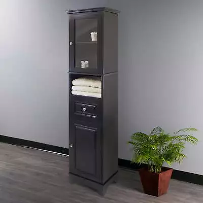 Wood Tall Cabinet With Glass Door Black Finish • $188.75