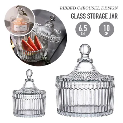 Ribbed Carousel Glass Jar Crystal Clear Lid Wedding Buffet Candle Candy Food Jar • $10.75