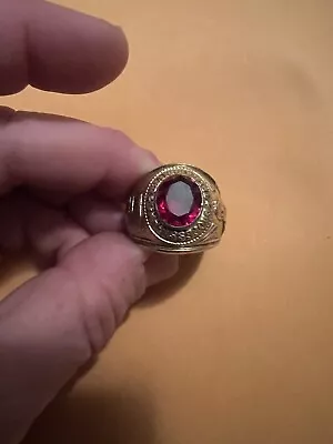 GOLD Tone RED STONE PROFESSIONAL TRUCK DRIVER SCHOOL RING SIZE 13 • $50