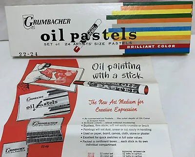 Vintage Grumbacher Oil Pastels 22-24 Set Of 24. Artists Size Brilliant Color.  • $39.99