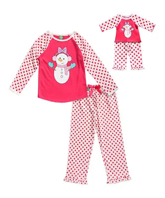 Girl 4-14 And 18  Doll Matching Snowman Pink Pajama Set Outfit Fit American Girl • $24.99