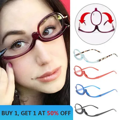 Women Makeup Reading Glasses Magnifying Flip Down Eyeglasses With Rotating Lens • £3.59