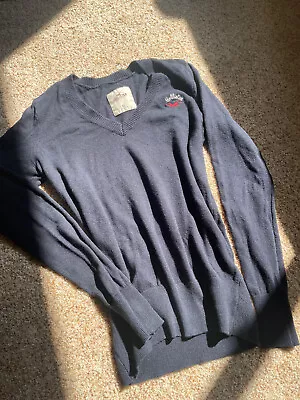Womens Hollister Navy Blue Long Sleeve V Neck Shirt Top Size XS Y2K Cute • $17