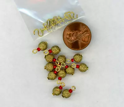 Miniature Dollhouse Christmas Ornaments /12 Gold Frosted Sparkle Beads 1/4  Dia • $3.89