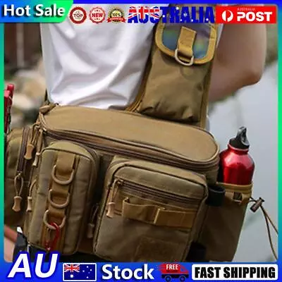 Fishing Crossbody Tackle Bag Nylon Outdoor Sports Fish Gear Waist Pack (Brown) • $28.76