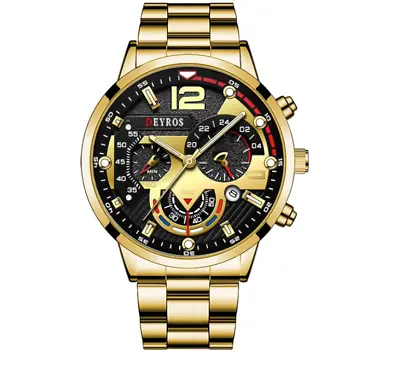 Luxury Fashion Men Sports Gold Color Watches Stainless Steel Quartz Wrist Watch • $3