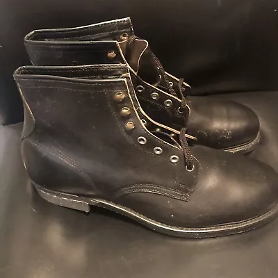 Vintage Knapp Shoes USA Leather Black Ankle Boots Motorcycle Steel Toe Military • $49.99