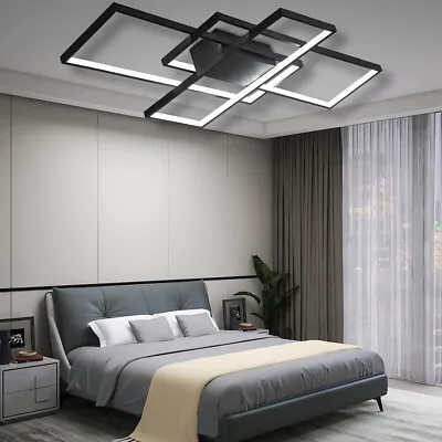 Large Lamp Black Frame LED Chandelier Ceiling Light Living Room Pendant Lights • £34.98