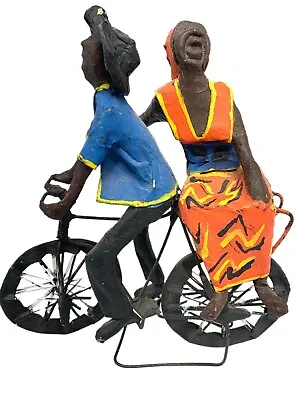 $123.97 • Buy One Of A Kind Fabric Mache African Art Deco Bike Figurine MCM Red Blue Folk Art